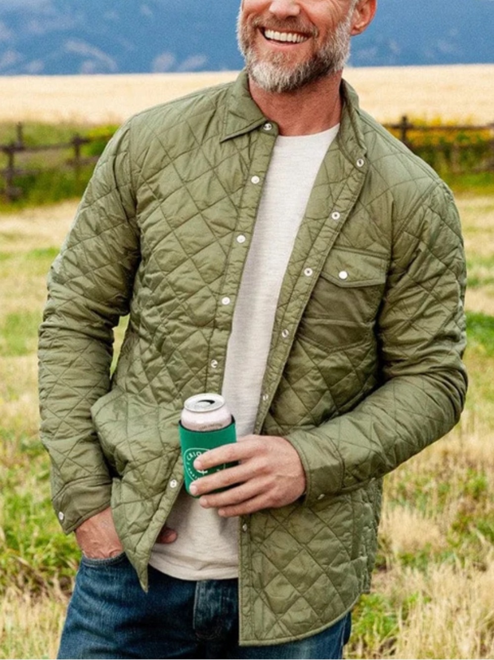 Criquet Men’s Quilted Shacket in Olive Green SZ XL NWOT